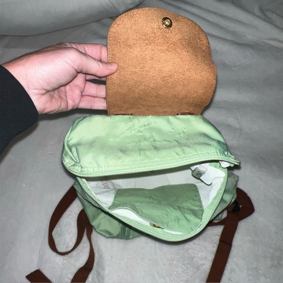 Longchamp Le Pliage Original Foldable Backpack Pretty Green with Brown Leather - Picture 10 of 16